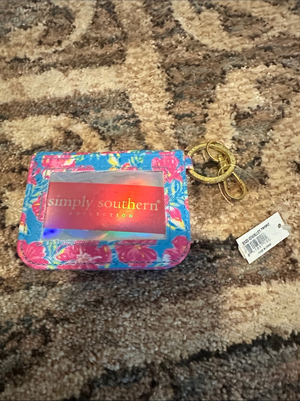Simply Southern Blue and Pink Floral ID Wallet Keychain with Gold Hardware
